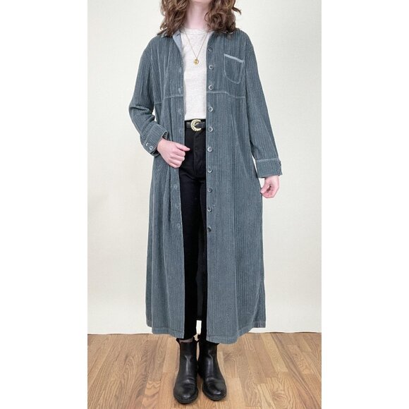 Vintage 90s Corduroy Midi Dress Long Duster Cardigan Jacket Coat Shacket 1990s - Picture 4 of 8